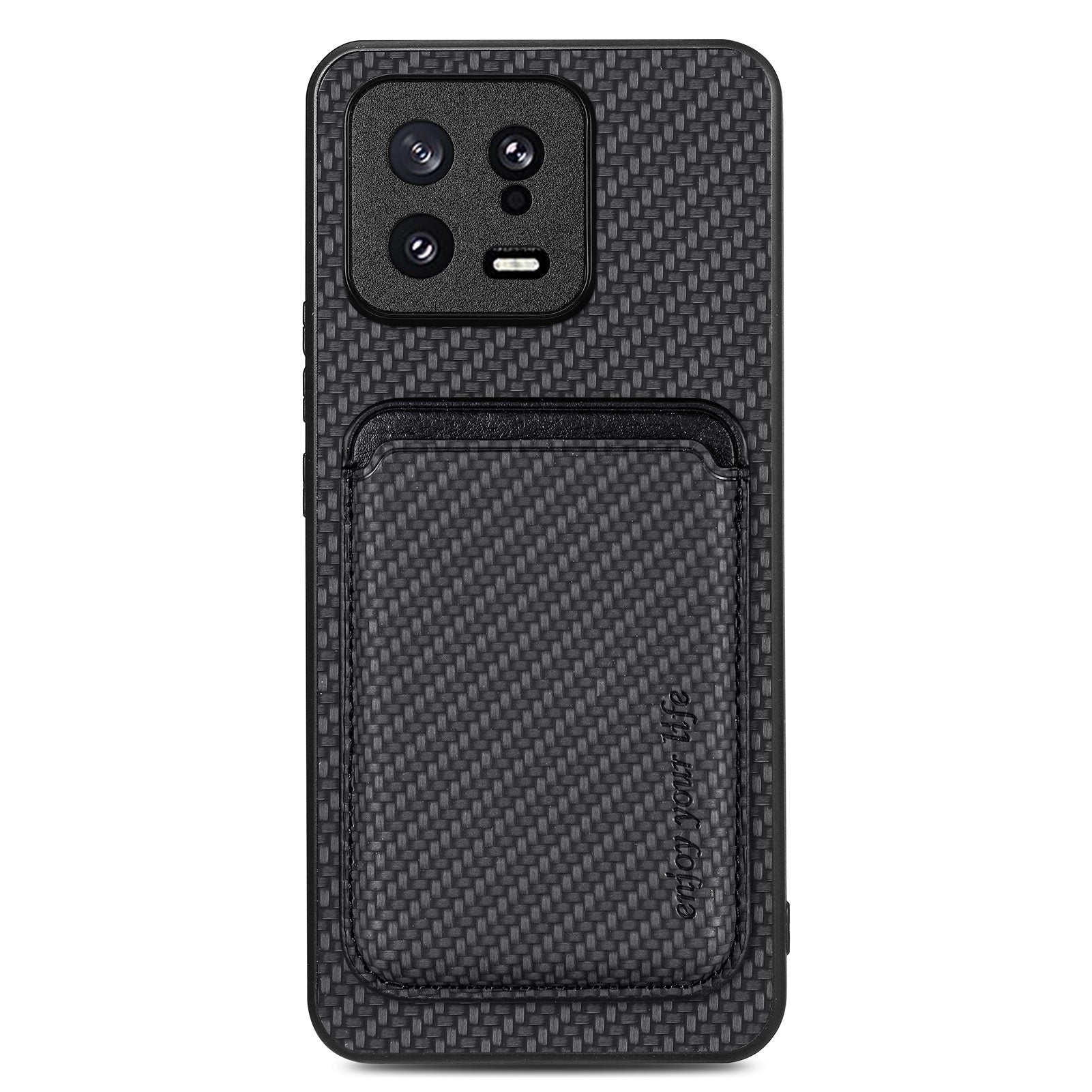 Detachable Card Holder Case for Xiaomi 13 5G Carbon Fiber Texture Anti-scratch Cell Phone Cover Detachable Card Holder Case for Xiaomi 13 5G Carbon Fiber Texture Anti-scratch Cell Phone Cover